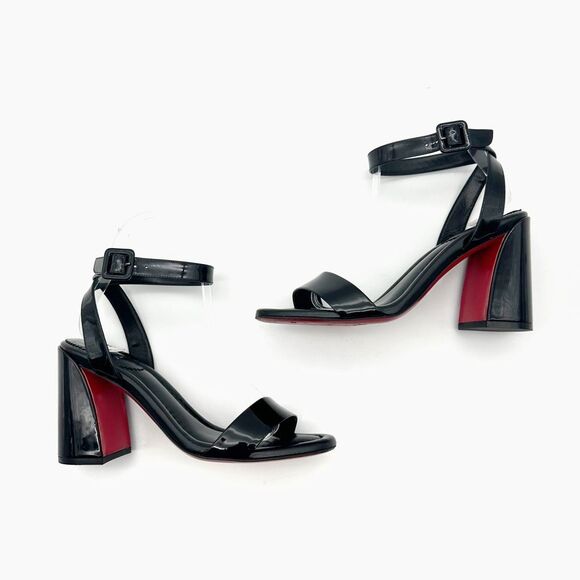 CHRISTIAN LOUBOUTIN Miss Sabina Black Ankle Strap Heel Size 37.5 Patent Leather - Picture 4 of 14